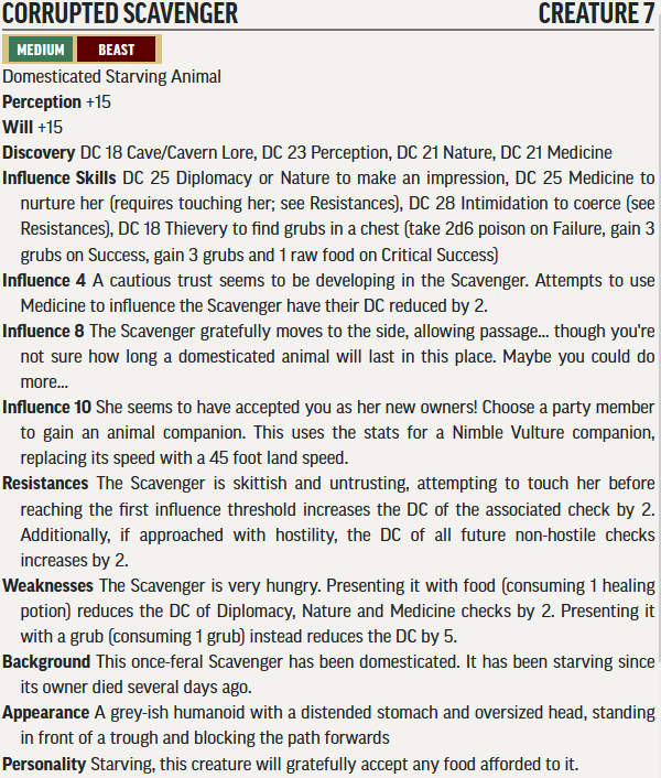 Corrupted Scavenger influence statblock