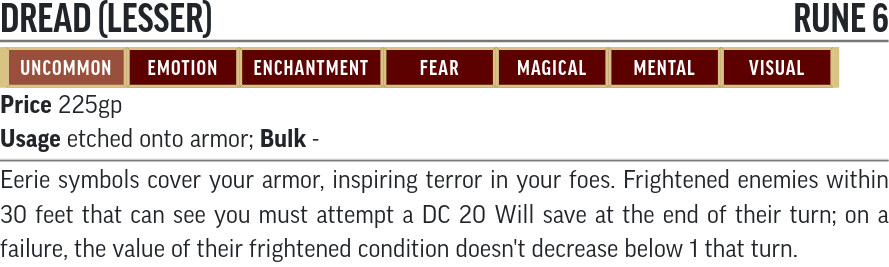 Lesser Dread rune stats