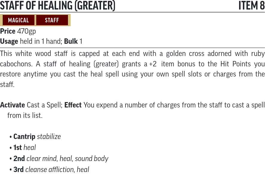 Greater Staff of Healing stats