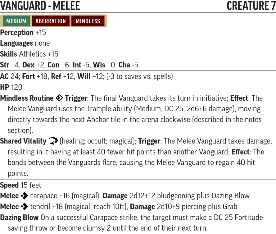 Melee Vanguard stats